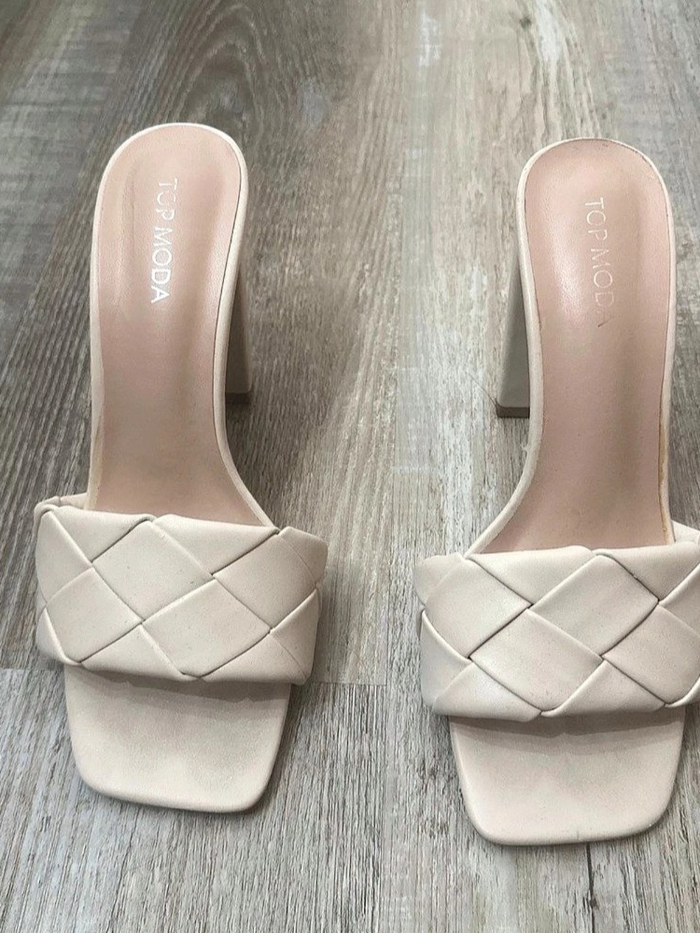 Top Moda Woven Block Heel in cream